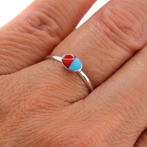 Authentic Zuni Multi Stone Inlay Sterling Silver Ring Native American Handmade**